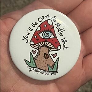 Groovy Vibes Art EMI ORIGINAL Red Mushroom Inspirational Pin/Button